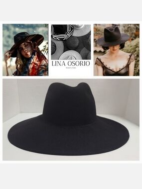 LINA OSORIO Handmade Black Wool Felt Fedora Hat